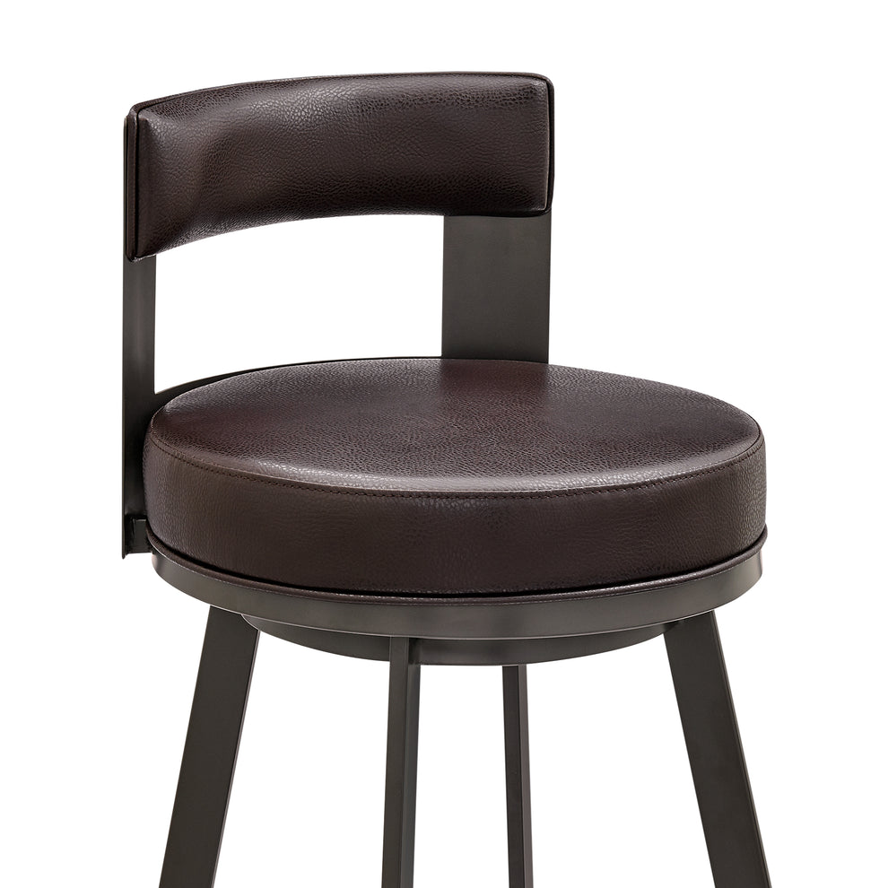 Lynof Swivel Bar Stool in Black Metal with Light Grey Faux Leather By Armen Living | Bar Stools | Modishstore - 17