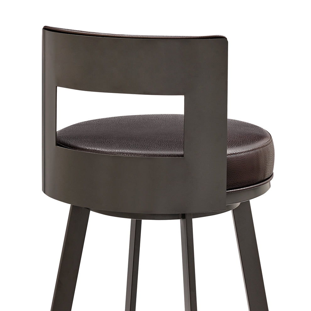Lynof Swivel Bar Stool in Black Metal with Light Grey Faux Leather By Armen Living | Bar Stools | Modishstore - 20