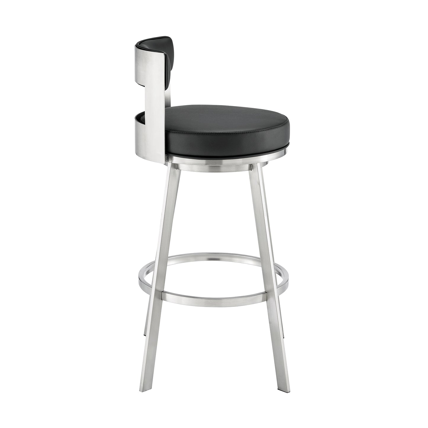 Lynof Swivel Bar Stool in Brushed Stainless Steel with Black Faux Leather By Armen Living | Bar Stools | Modishstore - 4