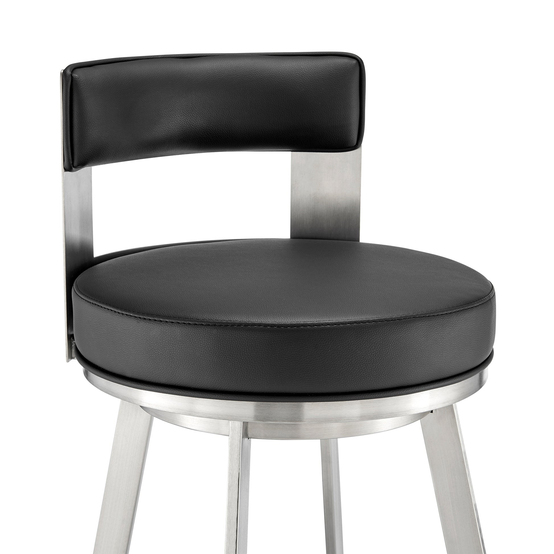 Lynof Swivel Bar Stool in Brushed Stainless Steel with Black Faux Leather By Armen Living | Bar Stools | Modishstore - 7
