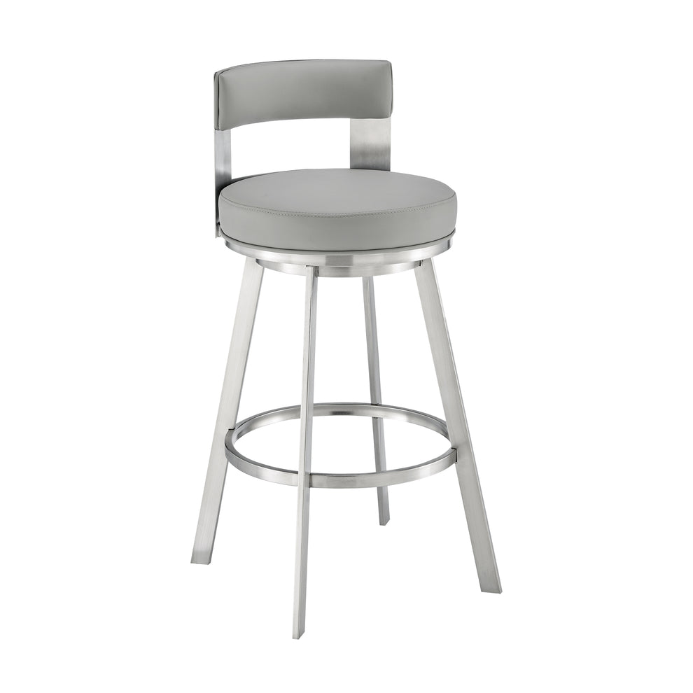 Lynof Swivel Bar Stool in Brushed Stainless Steel with Black Faux Leather By Armen Living | Bar Stools | Modishstore - 12