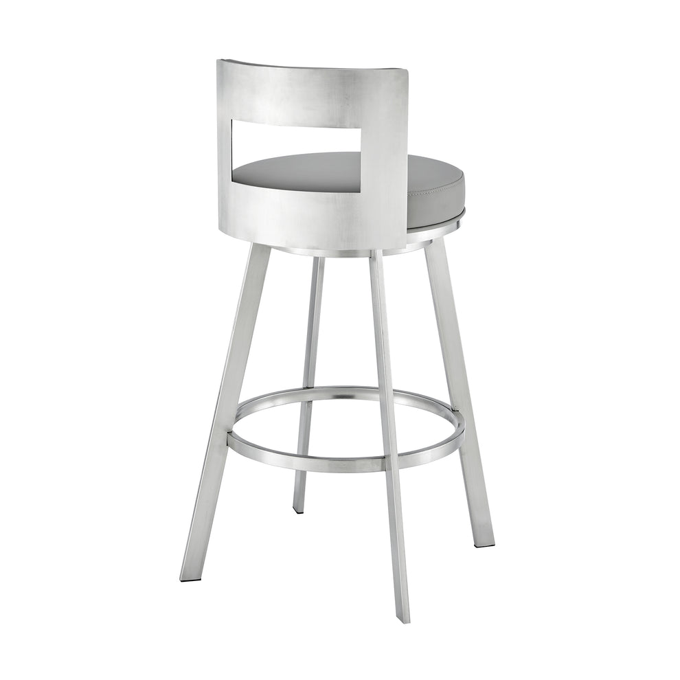 Lynof Swivel Bar Stool in Brushed Stainless Steel with Black Faux Leather By Armen Living | Bar Stools | Modishstore - 15