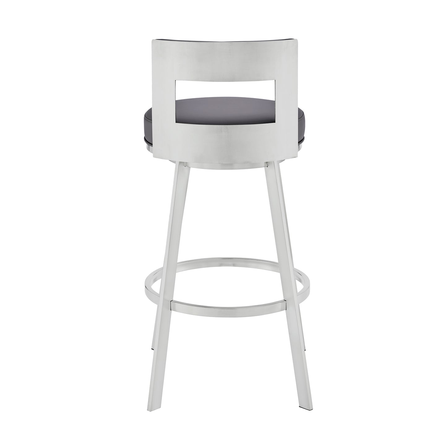 Lynof Swivel Bar Stool in Silver Metal with Grey Faux Leather  By Armen Living | Bar Stools | Modishstore - 6