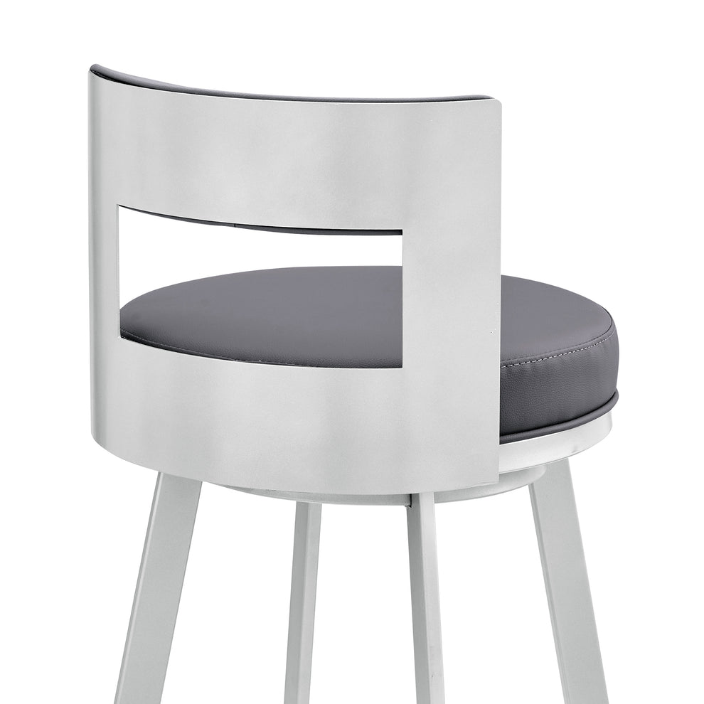 Lynof Swivel Bar Stool in Silver Metal with Grey Faux Leather  By Armen Living | Bar Stools | Modishstore - 10