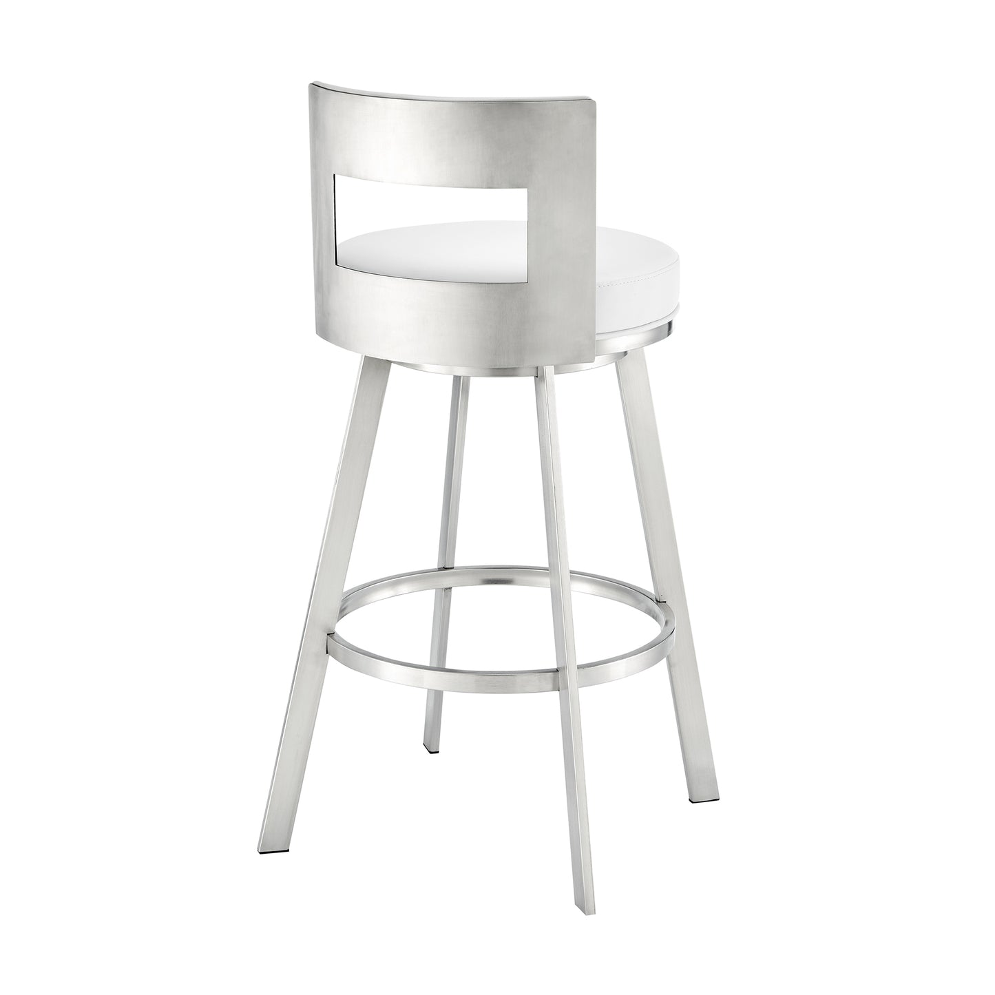 Lynof Swivel Bar Stool in Brushed Stainless Steel with White Faux Leather By Armen Living | Bar Stools | Modishstore - 5