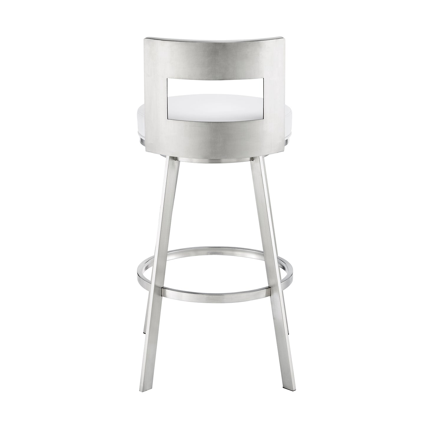 Lynof Swivel Bar Stool in Brushed Stainless Steel with White Faux Leather By Armen Living | Bar Stools | Modishstore - 6