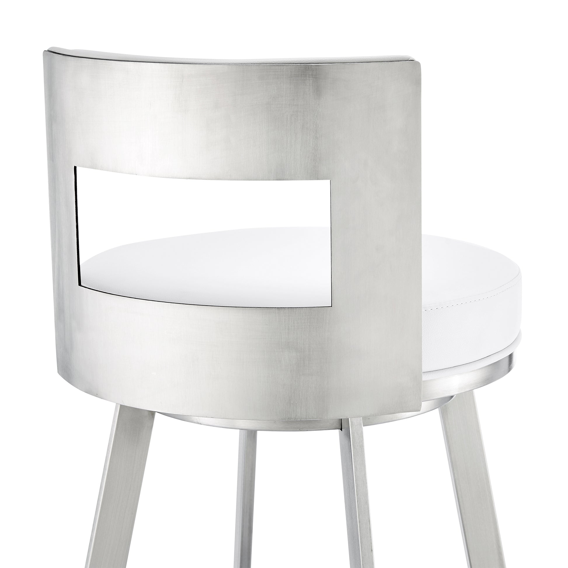 Lynof Swivel Bar Stool in Brushed Stainless Steel with White Faux Leather By Armen Living | Bar Stools | Modishstore - 10
