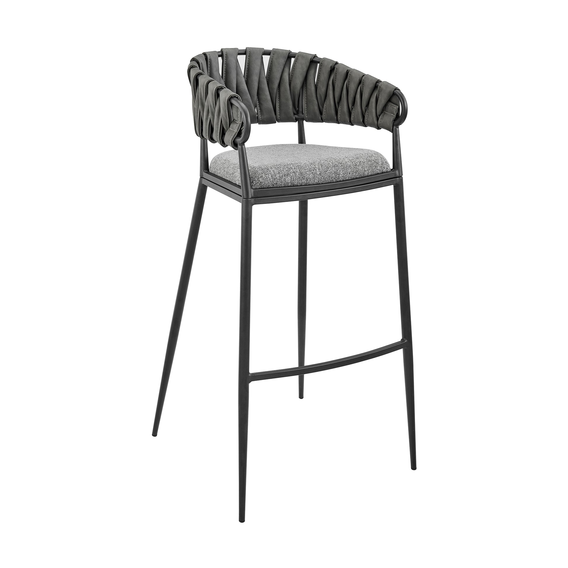 Vigona Bar Stool in Black Metal with Grey Fabric and Faux Leather By Armen Living | Bar Stools | Modishstore - 2