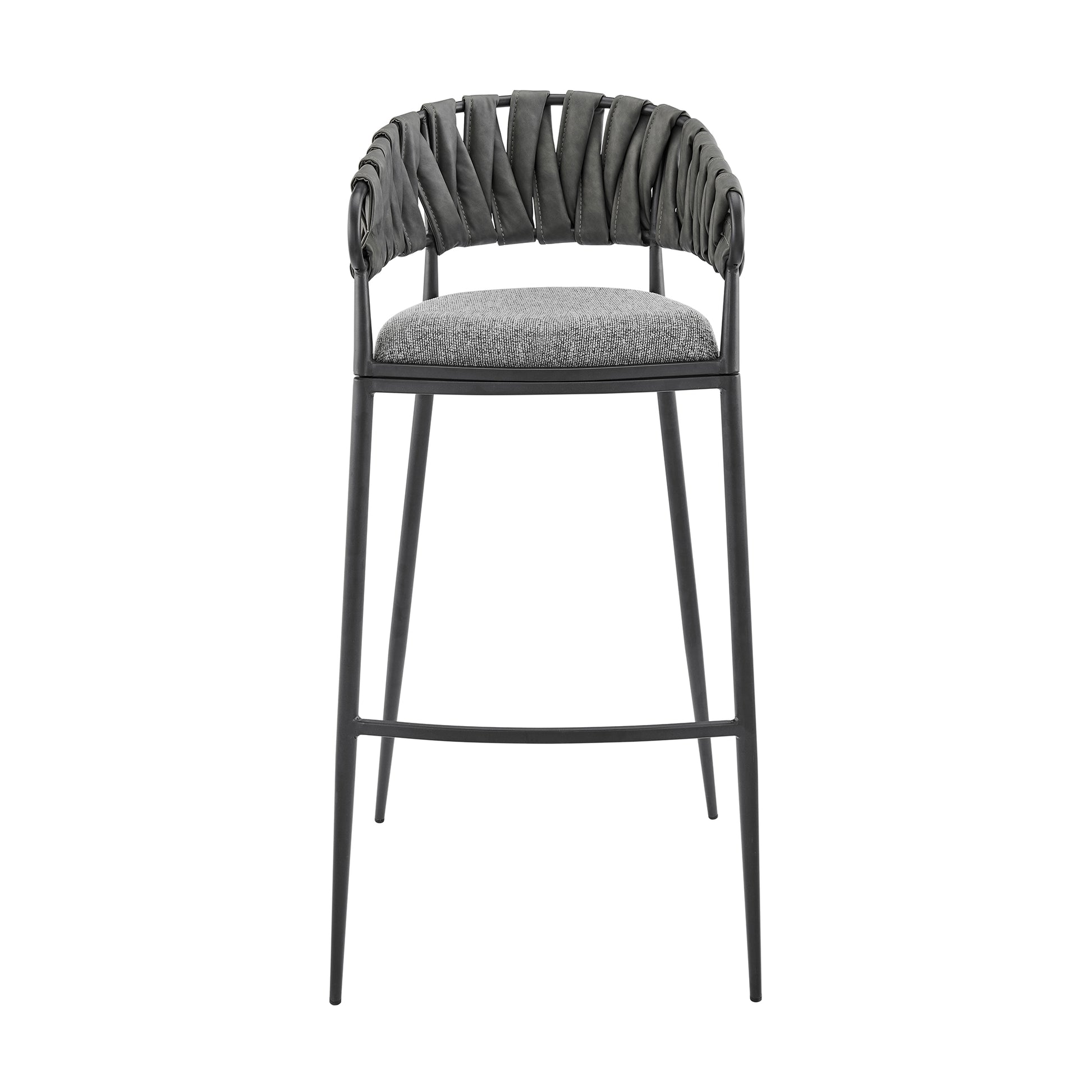 Vigona Bar Stool in Black Metal with Grey Fabric and Faux Leather By Armen Living | Bar Stools | Modishstore - 3