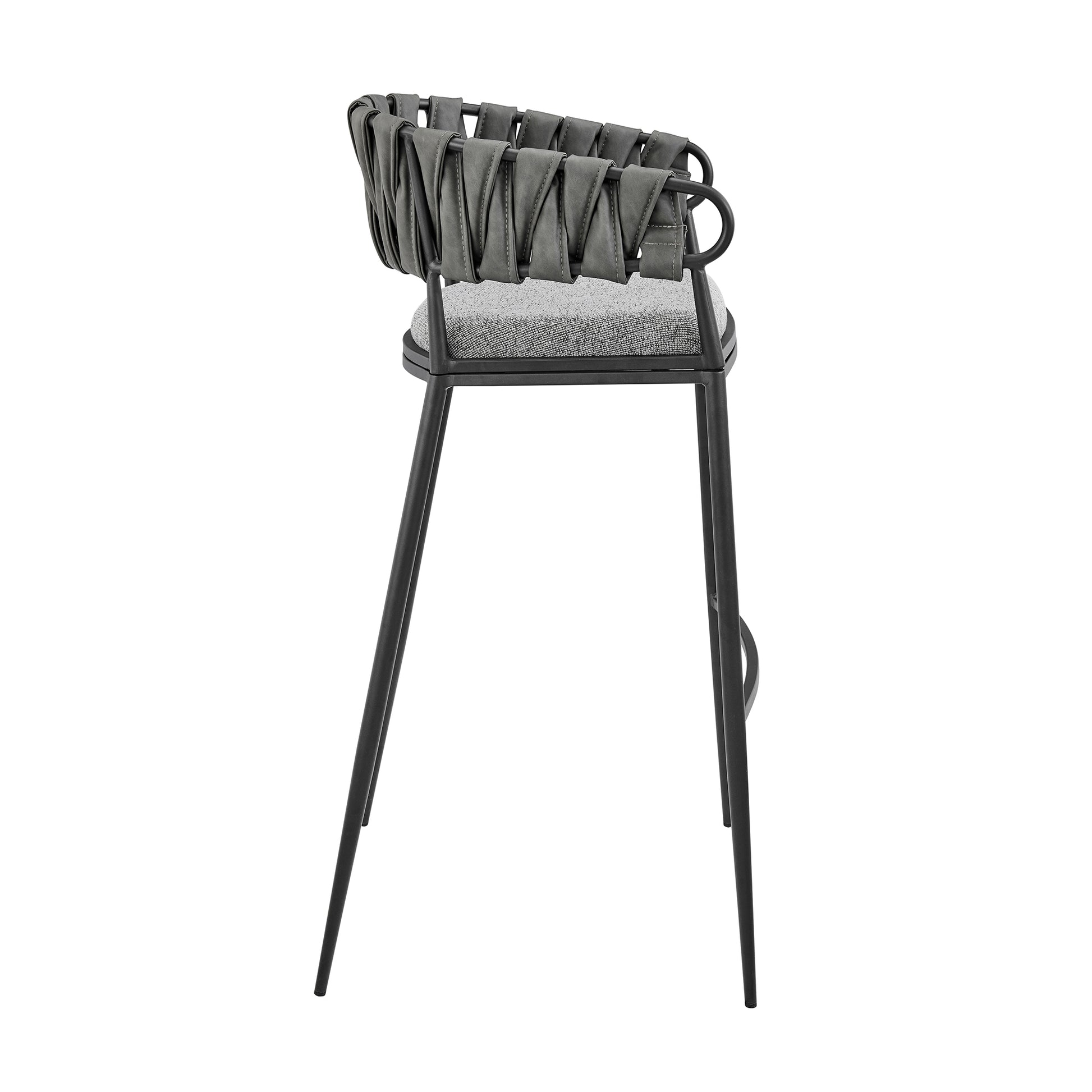 Vigona Bar Stool in Black Metal with Grey Fabric and Faux Leather By Armen Living | Bar Stools | Modishstore - 4
