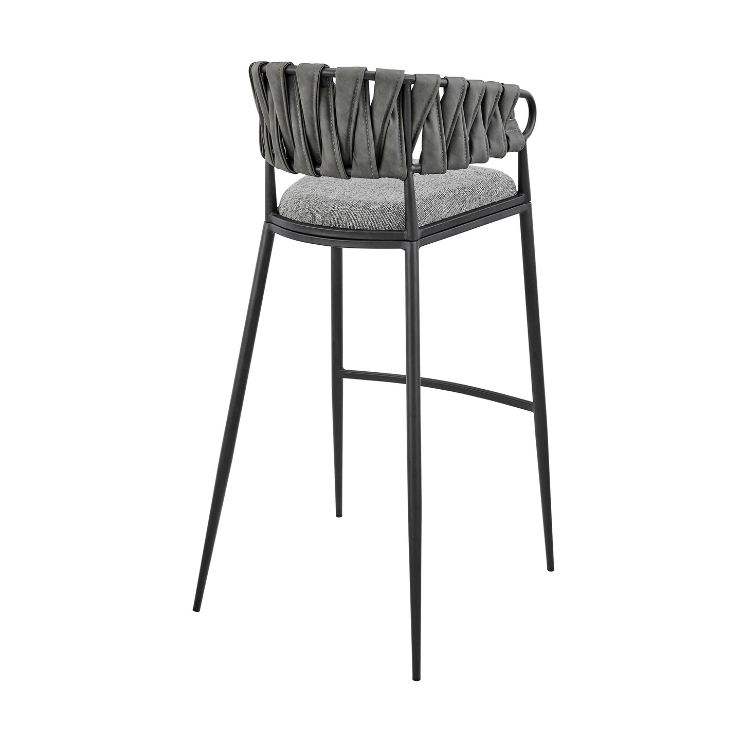 Vigona Bar Stool in Black Metal with Grey Fabric and Faux Leather By Armen Living | Bar Stools | Modishstore - 5