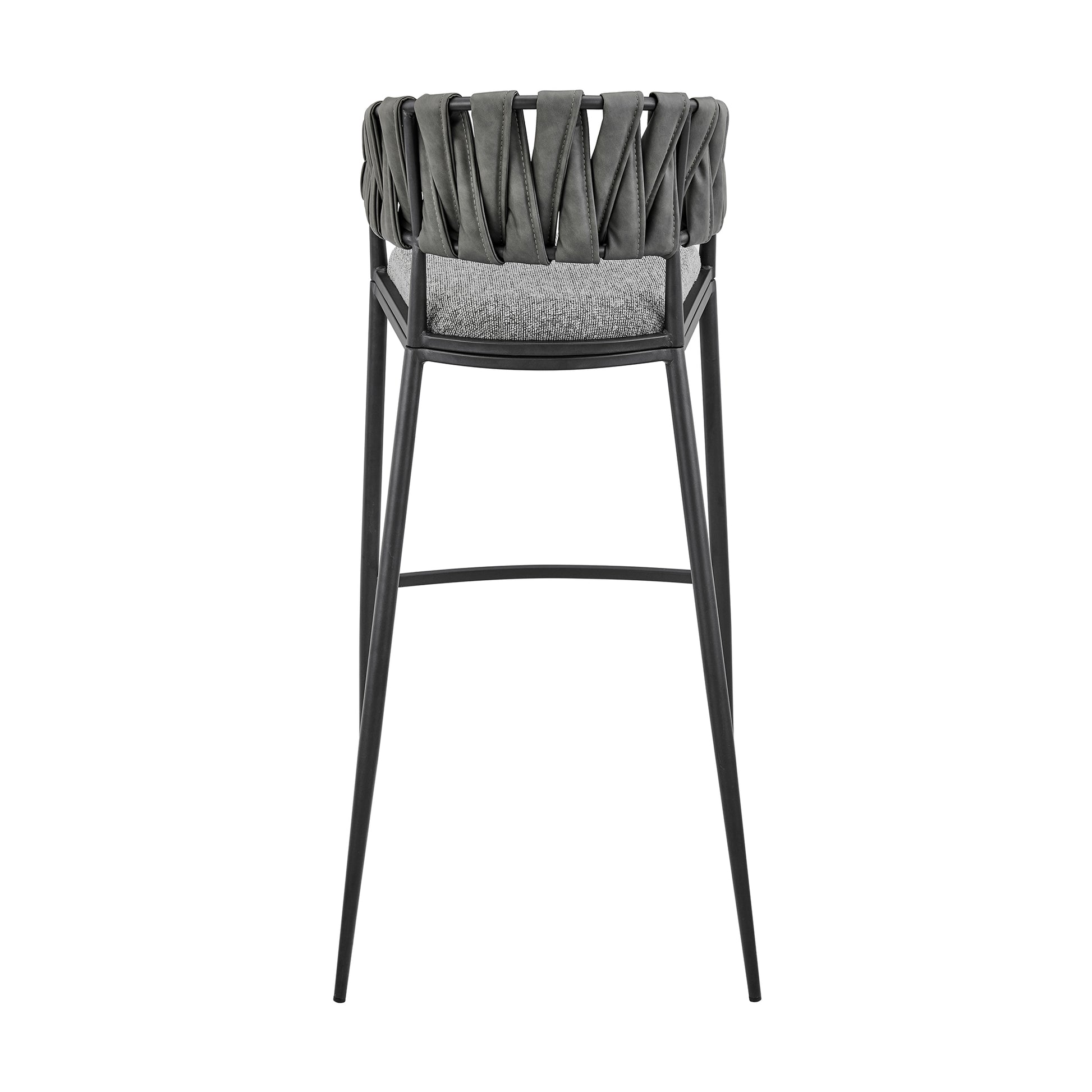 Vigona Bar Stool in Black Metal with Grey Fabric and Faux Leather By Armen Living | Bar Stools | Modishstore - 6