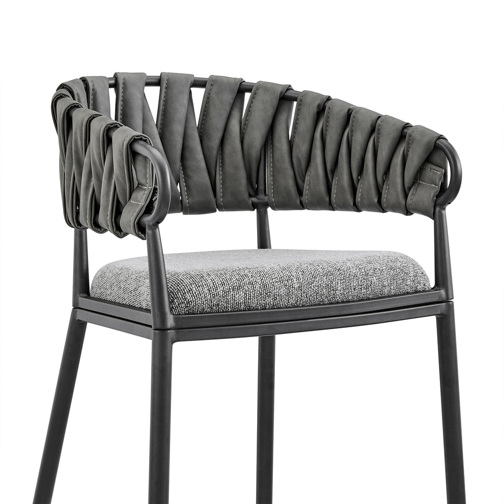 Vigona Bar Stool in Black Metal with Grey Fabric and Faux Leather By Armen Living | Bar Stools | Modishstore - 7