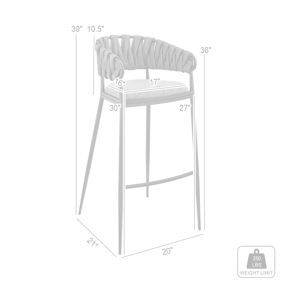 Vigona Bar Stool in Black Metal with Grey Fabric and Faux Leather By Armen Living | Bar Stools | Modishstore - 9