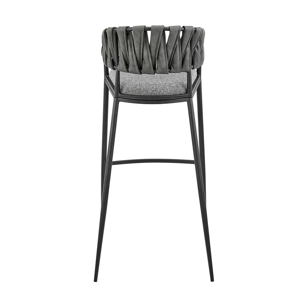 Vigona Counter Stool in Black Metal with Grey Fabric and Faux Leather By Armen Living | Counter Stools | Modishstore - 6