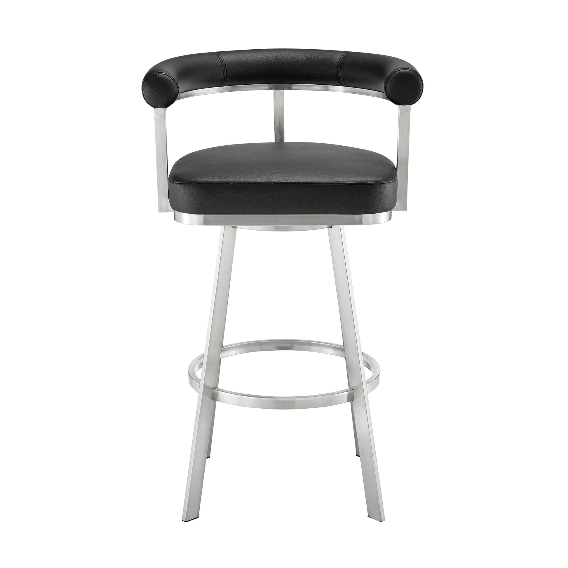 Nolagam Swivel Counter Stool in Brushed Stainless Steel with Black Faux Leather By Armen Living | Counter Stools | Modishstore - 3