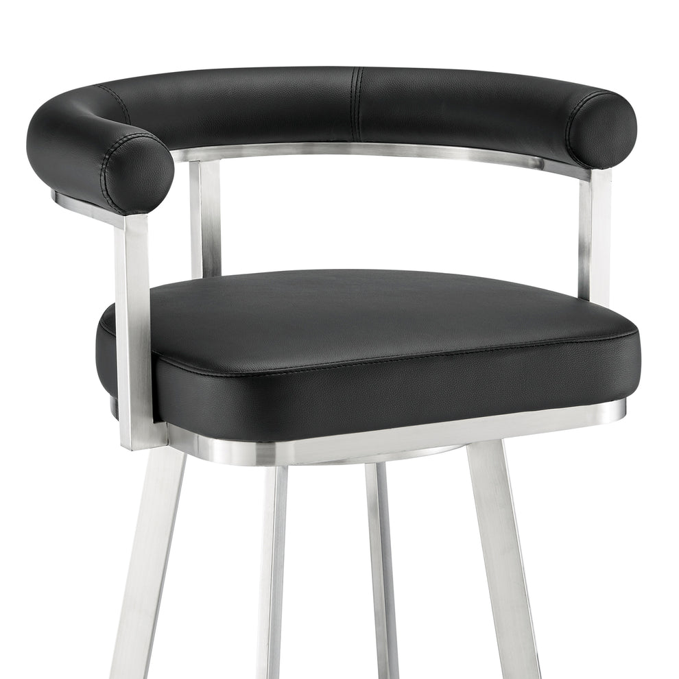 Nolagam Swivel Counter Stool in Brushed Stainless Steel with Black Faux Leather By Armen Living | Counter Stools | Modishstore - 7
