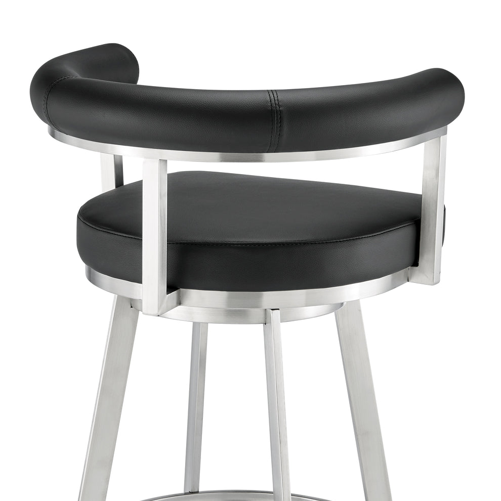 Nolagam Swivel Counter Stool in Brushed Stainless Steel with Black Faux Leather By Armen Living | Counter Stools | Modishstore - 10