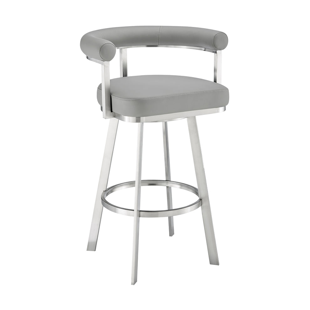 Nolagam Swivel Counter Stool in Brushed Stainless Steel with Black Faux Leather By Armen Living | Counter Stools | Modishstore - 12