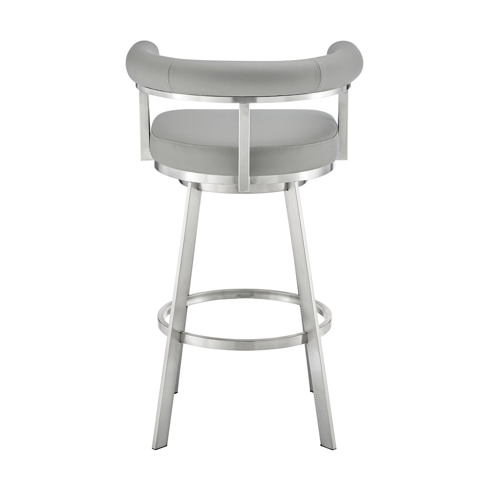 Nolagam Swivel Counter Stool in Brushed Stainless Steel with Black Faux Leather By Armen Living | Counter Stools | Modishstore - 16