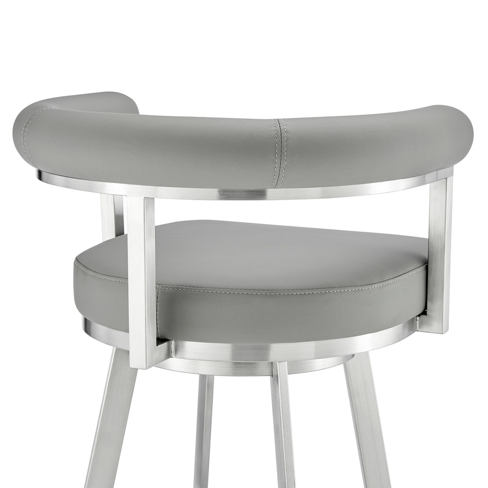 Nolagam Swivel Counter Stool in Brushed Stainless Steel with Black Faux Leather By Armen Living | Counter Stools | Modishstore - 20