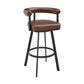 Nolagam Swivel Bar Stool in Black Metal with Brown Faux Leather By Armen Living | Bar Stools | Modishstore - 2