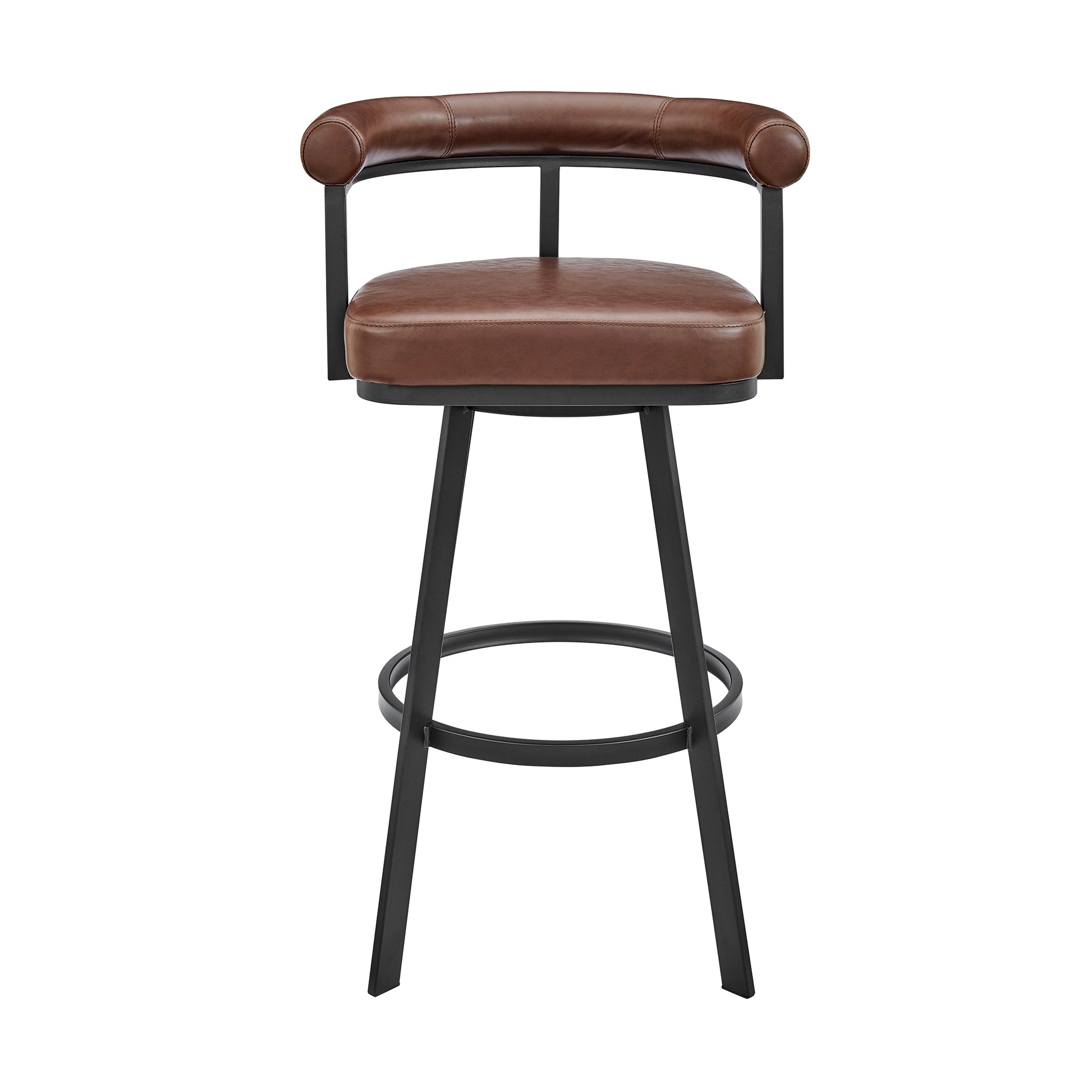 Nolagam Swivel Bar Stool in Black Metal with Brown Faux Leather By Armen Living | Bar Stools | Modishstore - 3