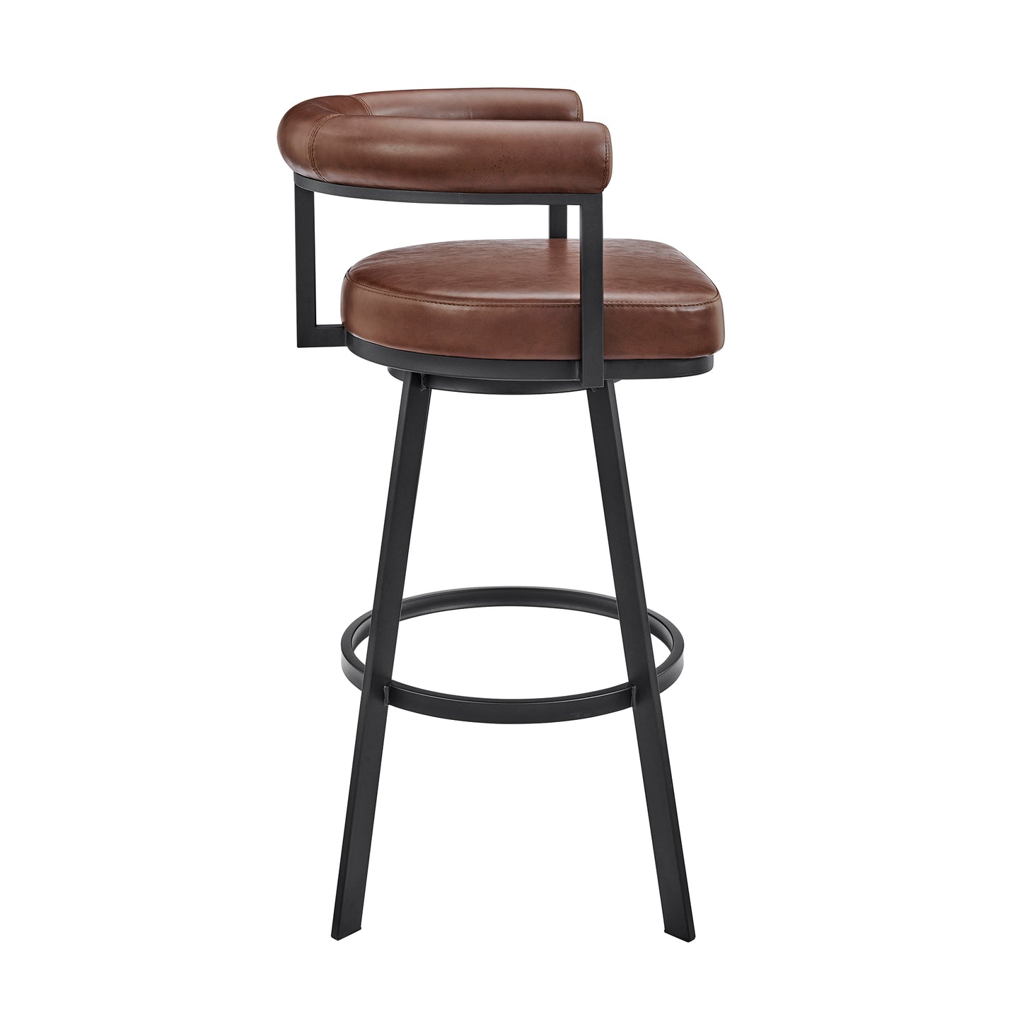 Nolagam Swivel Bar Stool in Black Metal with Brown Faux Leather By Armen Living | Bar Stools | Modishstore - 4