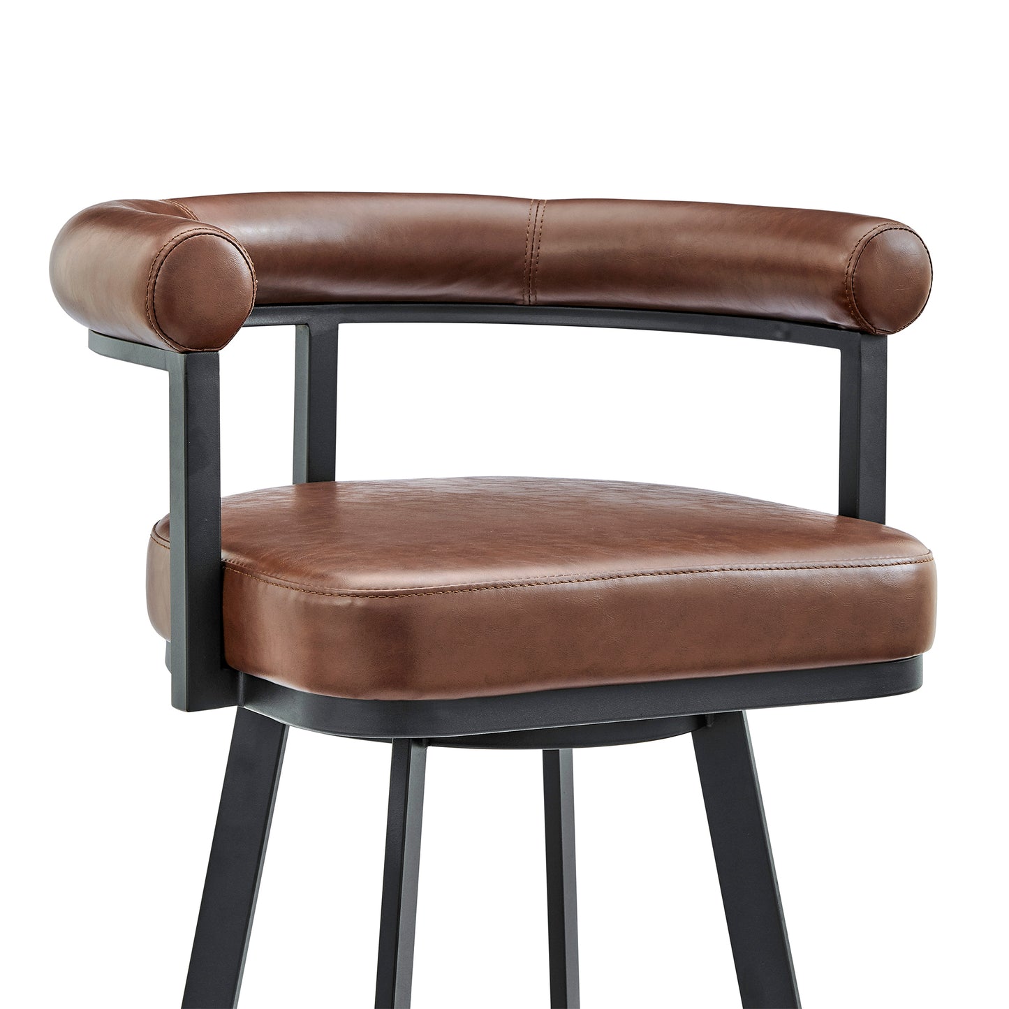 Nolagam Swivel Bar Stool in Black Metal with Brown Faux Leather By Armen Living | Bar Stools | Modishstore - 7