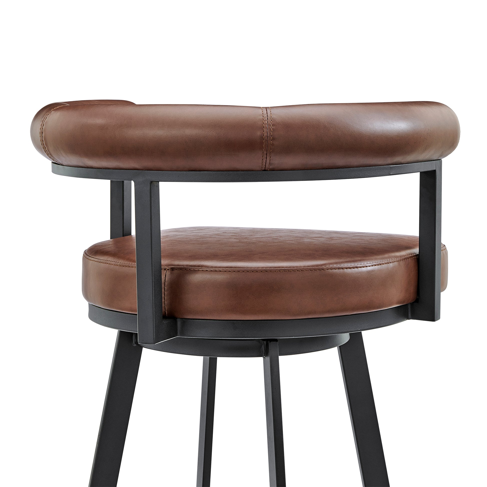 Nolagam Swivel Bar Stool in Black Metal with Brown Faux Leather By Armen Living | Bar Stools | Modishstore - 10