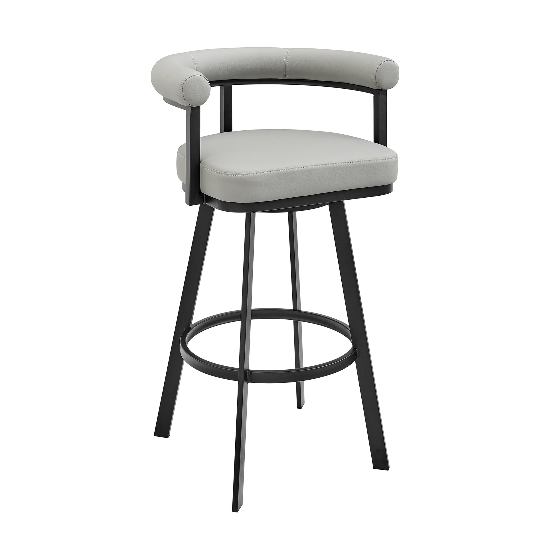 Nolagam Swivel Bar Stool in Black Metal with Brown Faux Leather By Armen Living | Bar Stools | Modishstore - 12