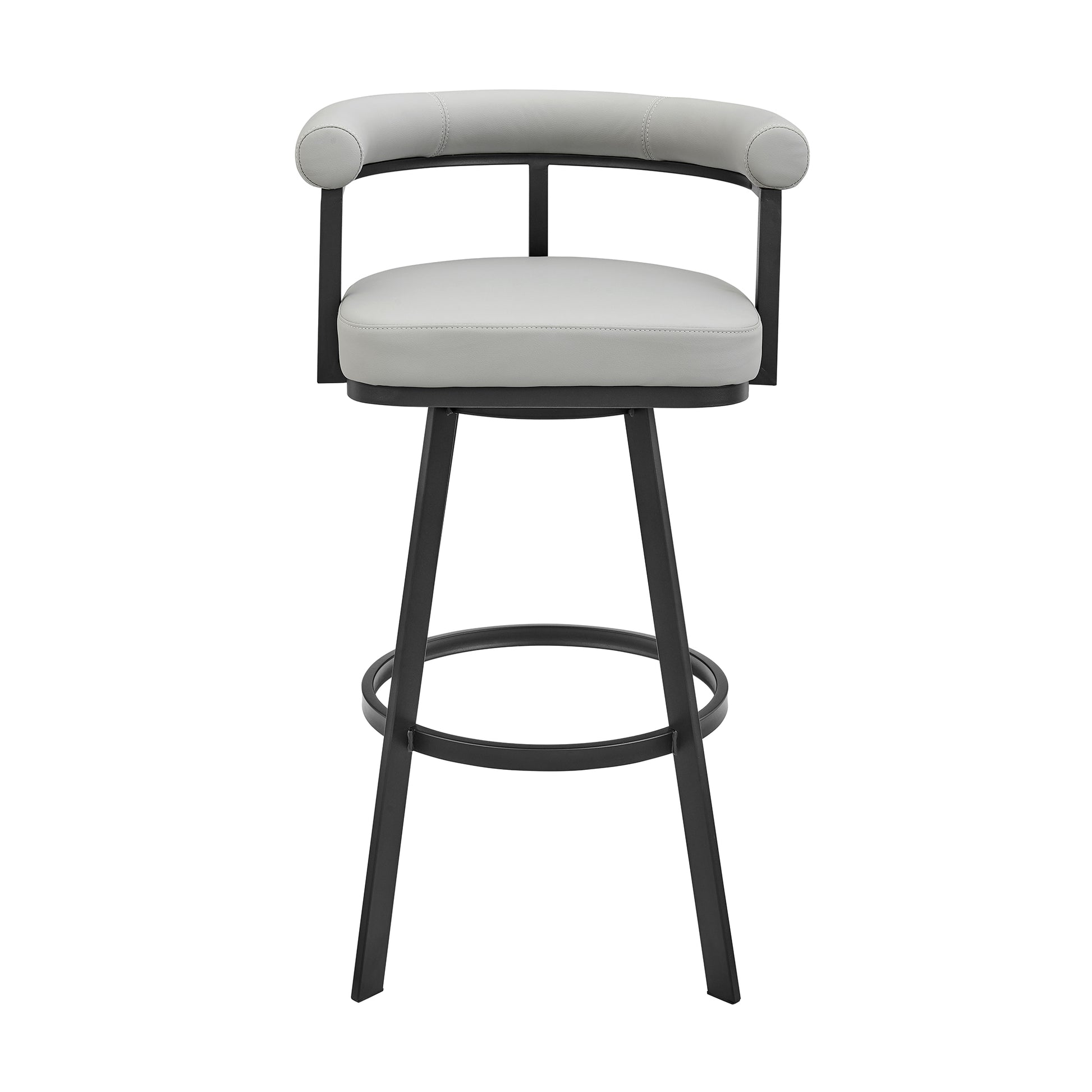 Nolagam Swivel Bar Stool in Black Metal with Brown Faux Leather By Armen Living | Bar Stools | Modishstore - 13