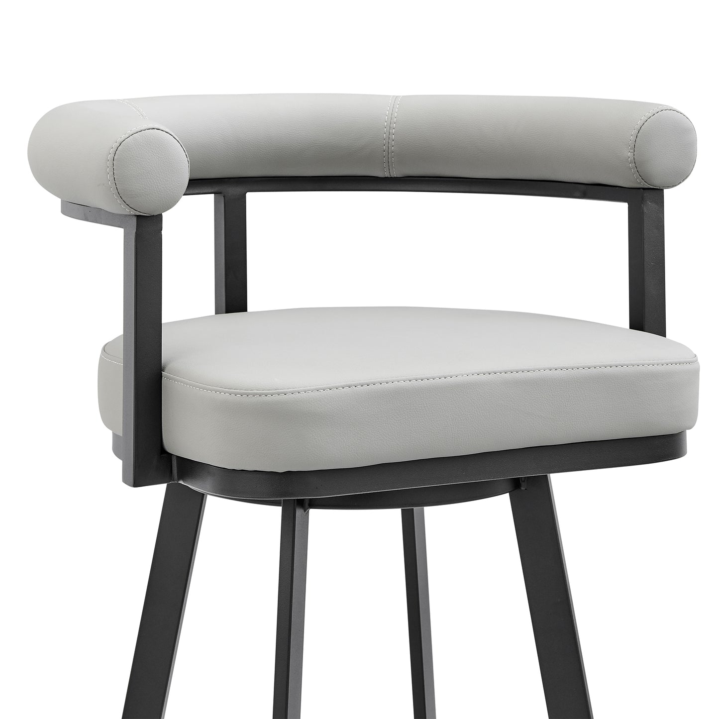 Nolagam Swivel Bar Stool in Black Metal with Brown Faux Leather By Armen Living | Bar Stools | Modishstore - 17