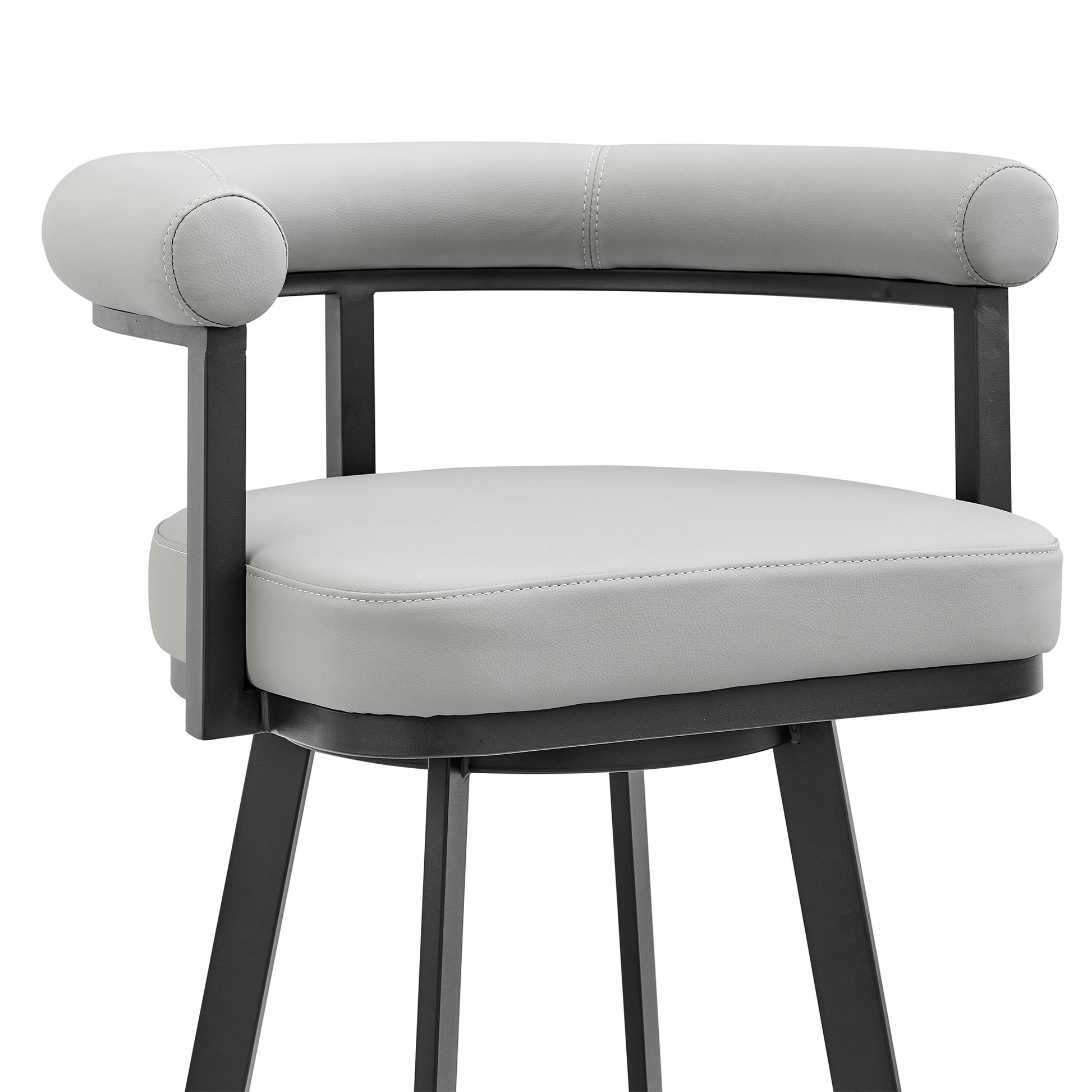 Nolagam Swivel Bar Stool in Black Metal with Brown Faux Leather By Armen Living | Bar Stools | Modishstore - 17