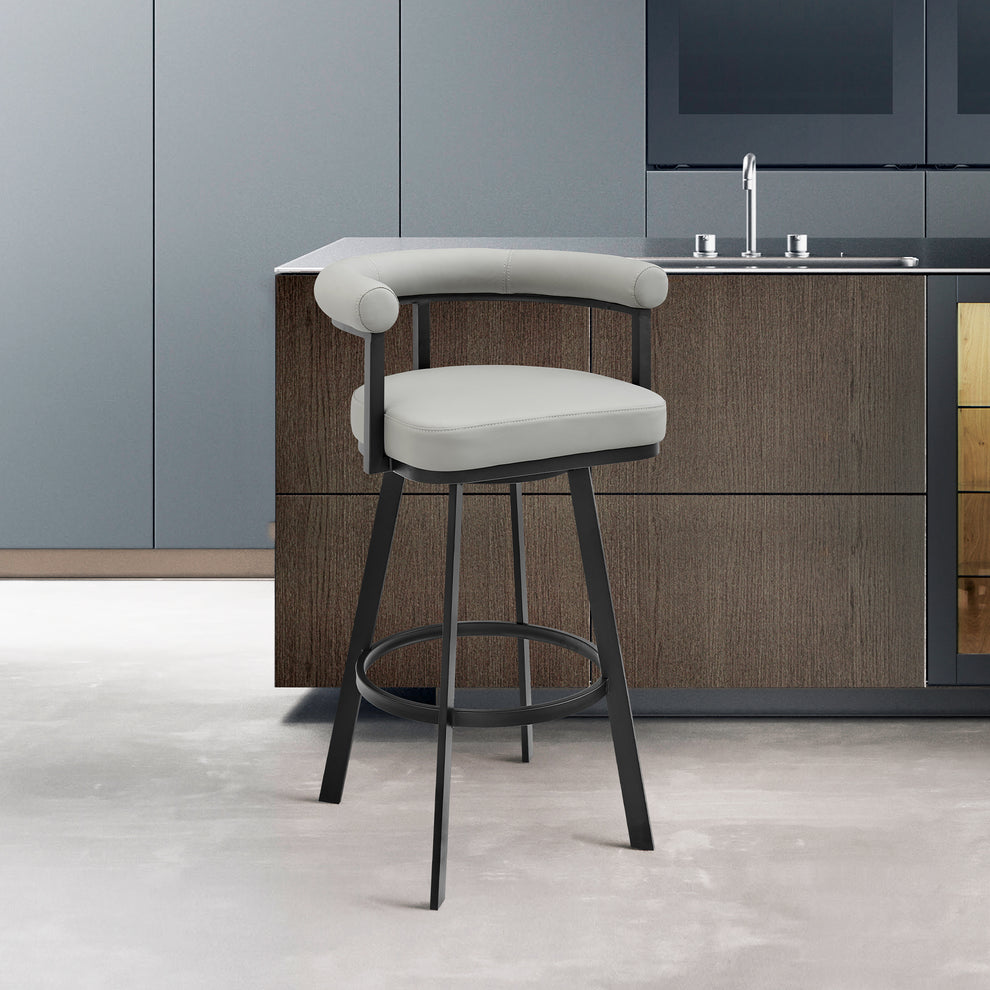 Nolagam Swivel Bar Stool in Black Metal with Brown Faux Leather By Armen Living | Bar Stools | Modishstore - 11
