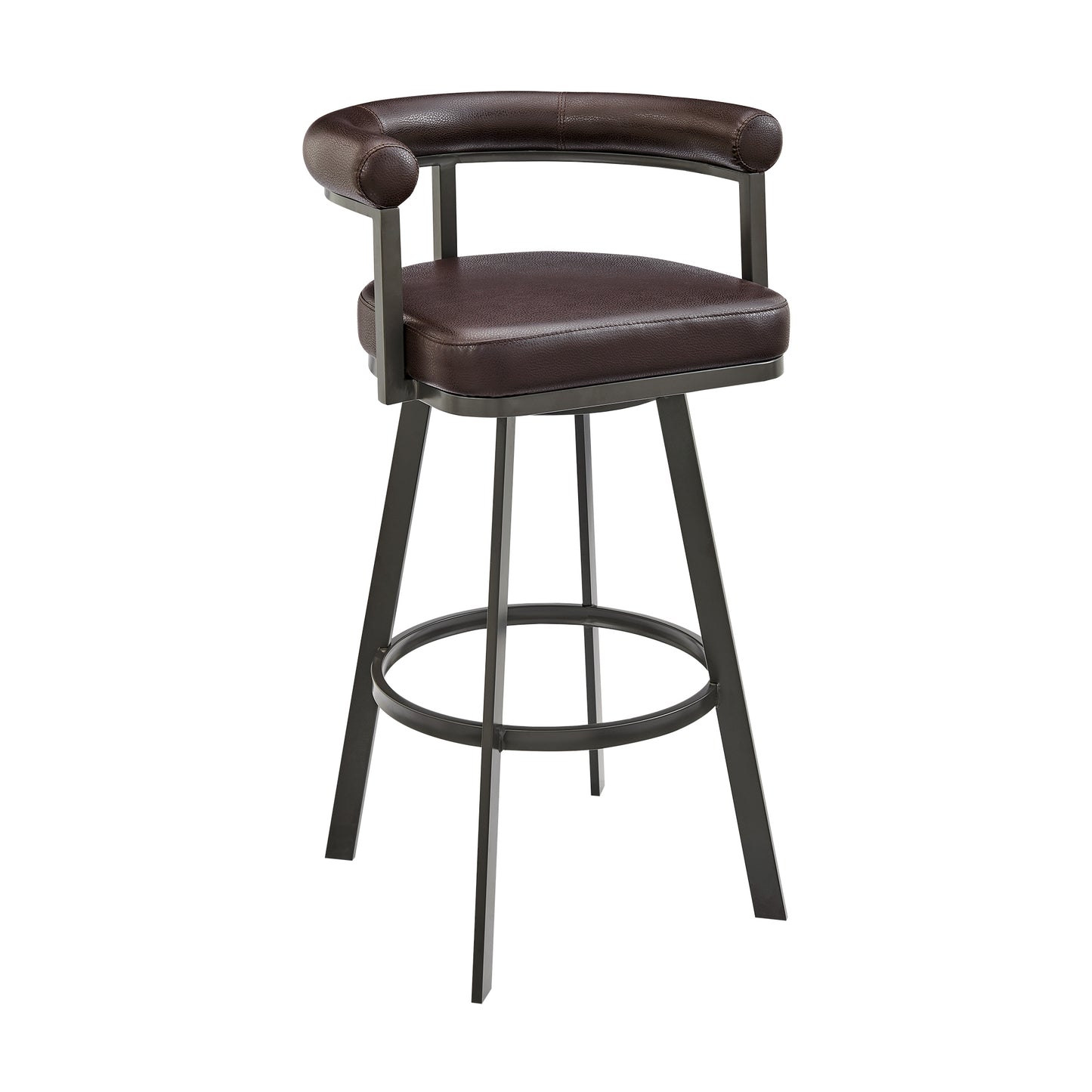 Nolagam Swivel Bar Stool in Brown Metal with Brown Faux Leather By Armen Living | Bar Stools | Modishstore - 2