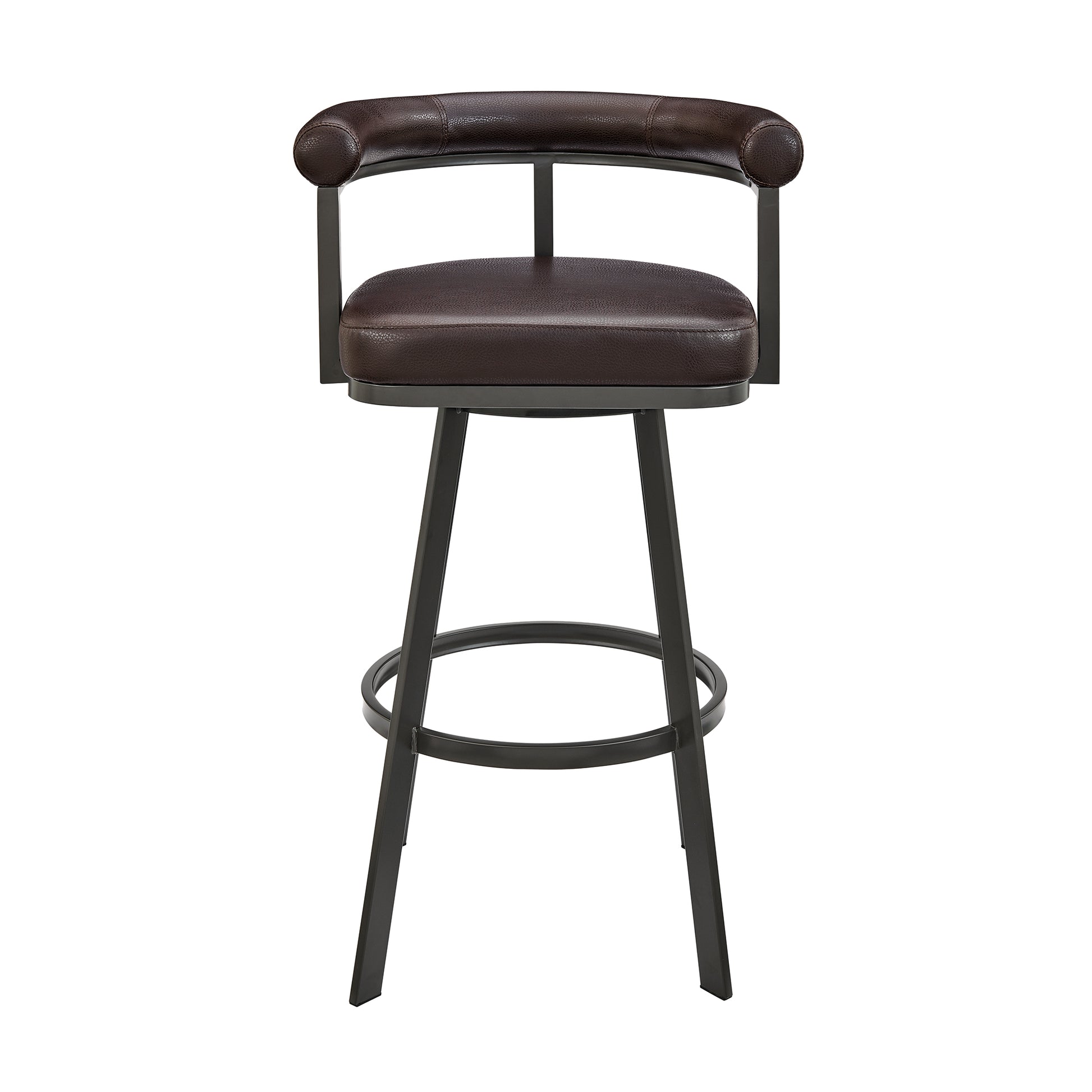 Nolagam Swivel Bar Stool in Brown Metal with Brown Faux Leather By Armen Living | Bar Stools | Modishstore - 3