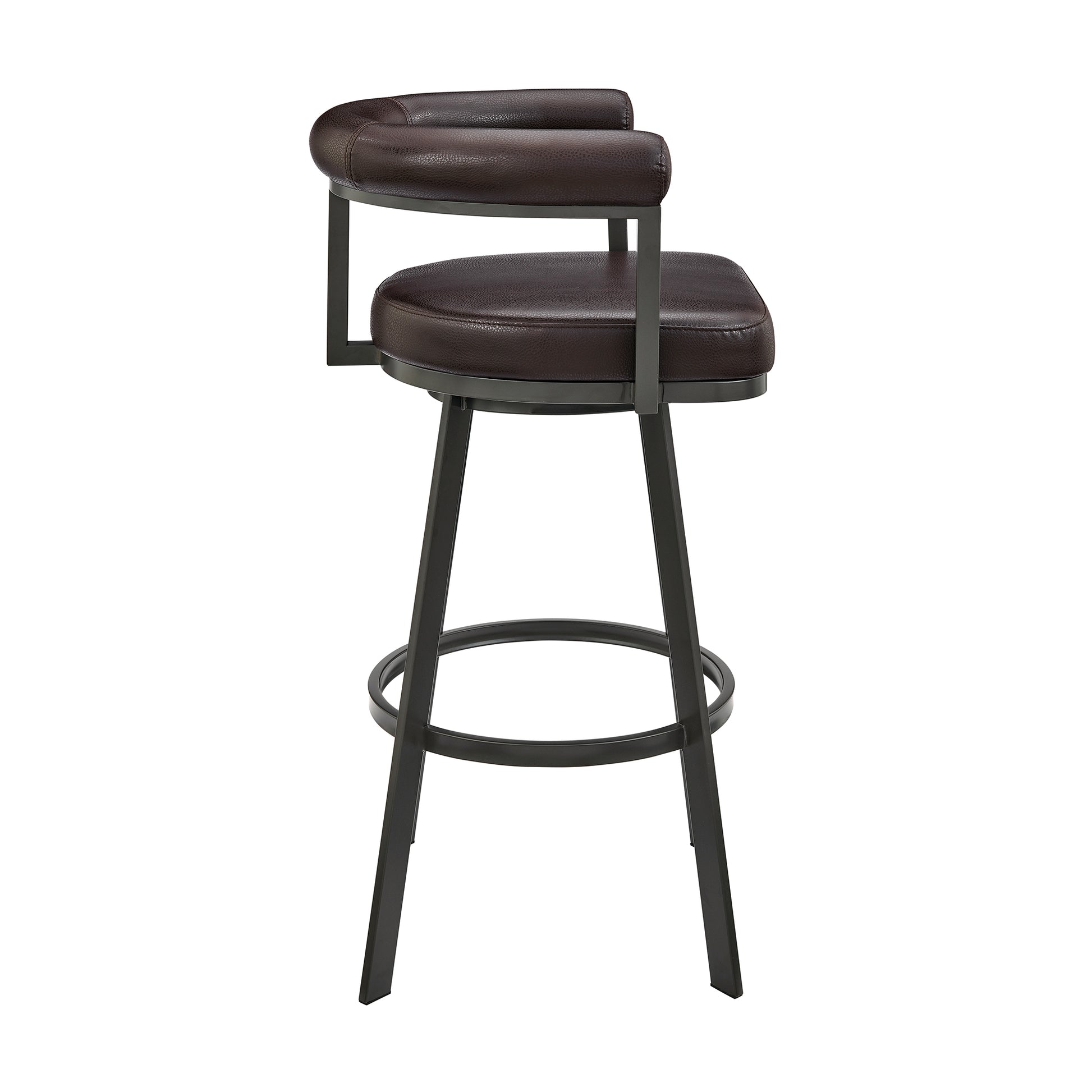 Nolagam Swivel Bar Stool in Brown Metal with Brown Faux Leather By Armen Living | Bar Stools | Modishstore - 4