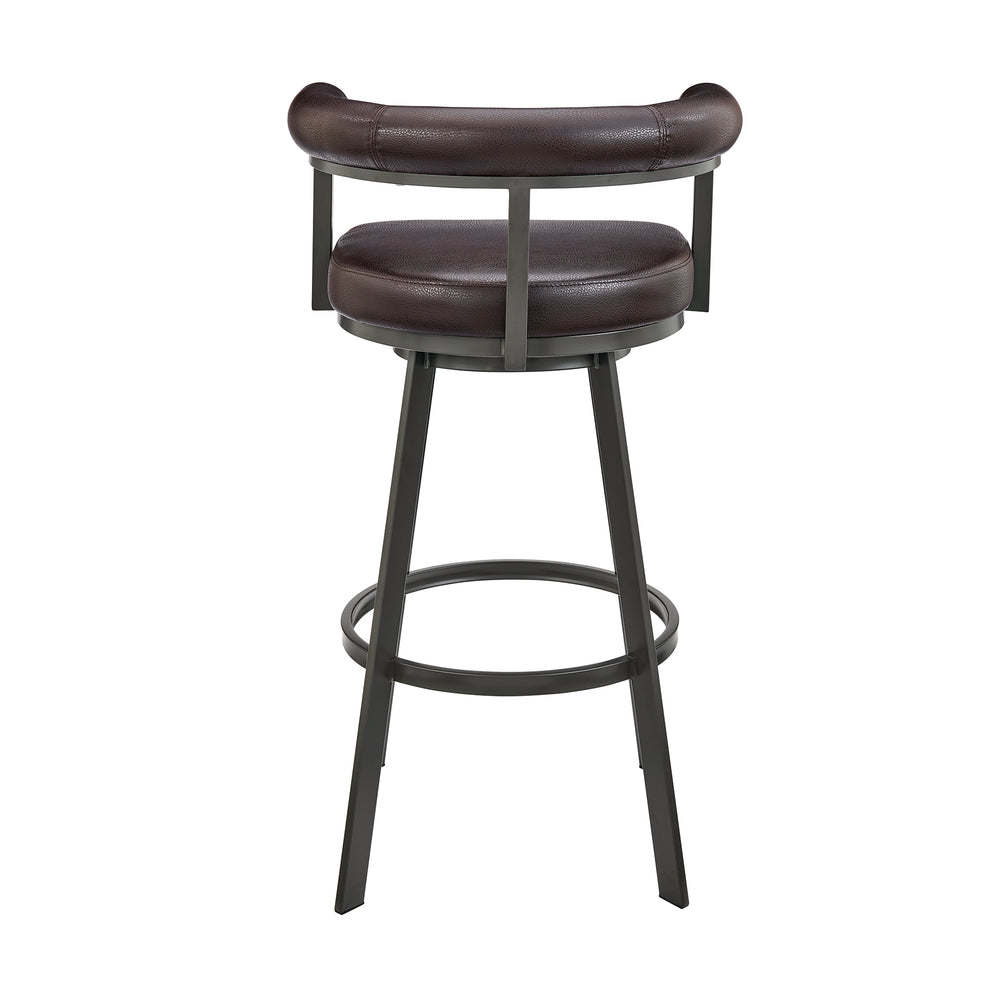 Nolagam Swivel Bar Stool in Brown Metal with Brown Faux Leather By Armen Living | Bar Stools | Modishstore - 6