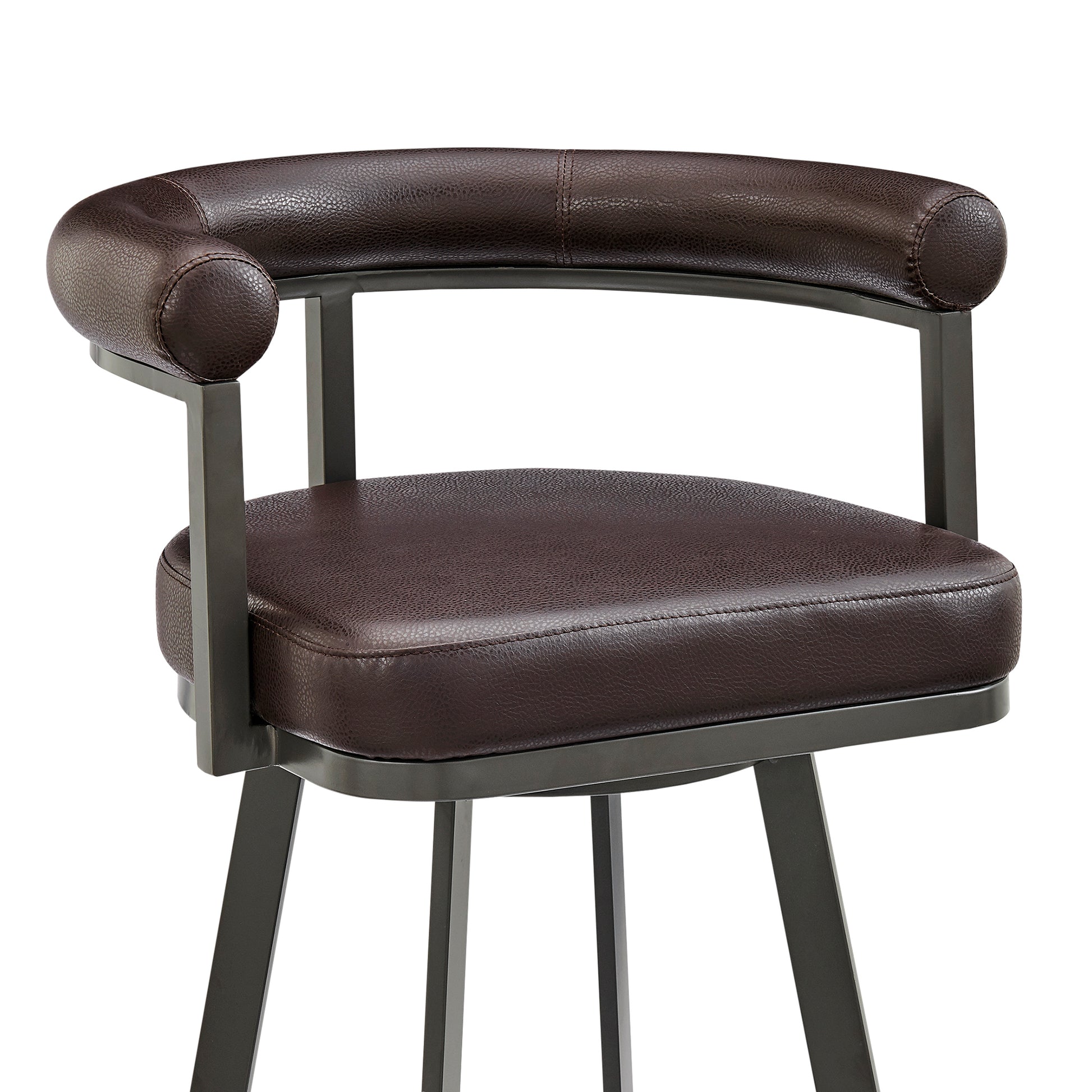 Nolagam Swivel Bar Stool in Brown Metal with Brown Faux Leather By Armen Living | Bar Stools | Modishstore - 7