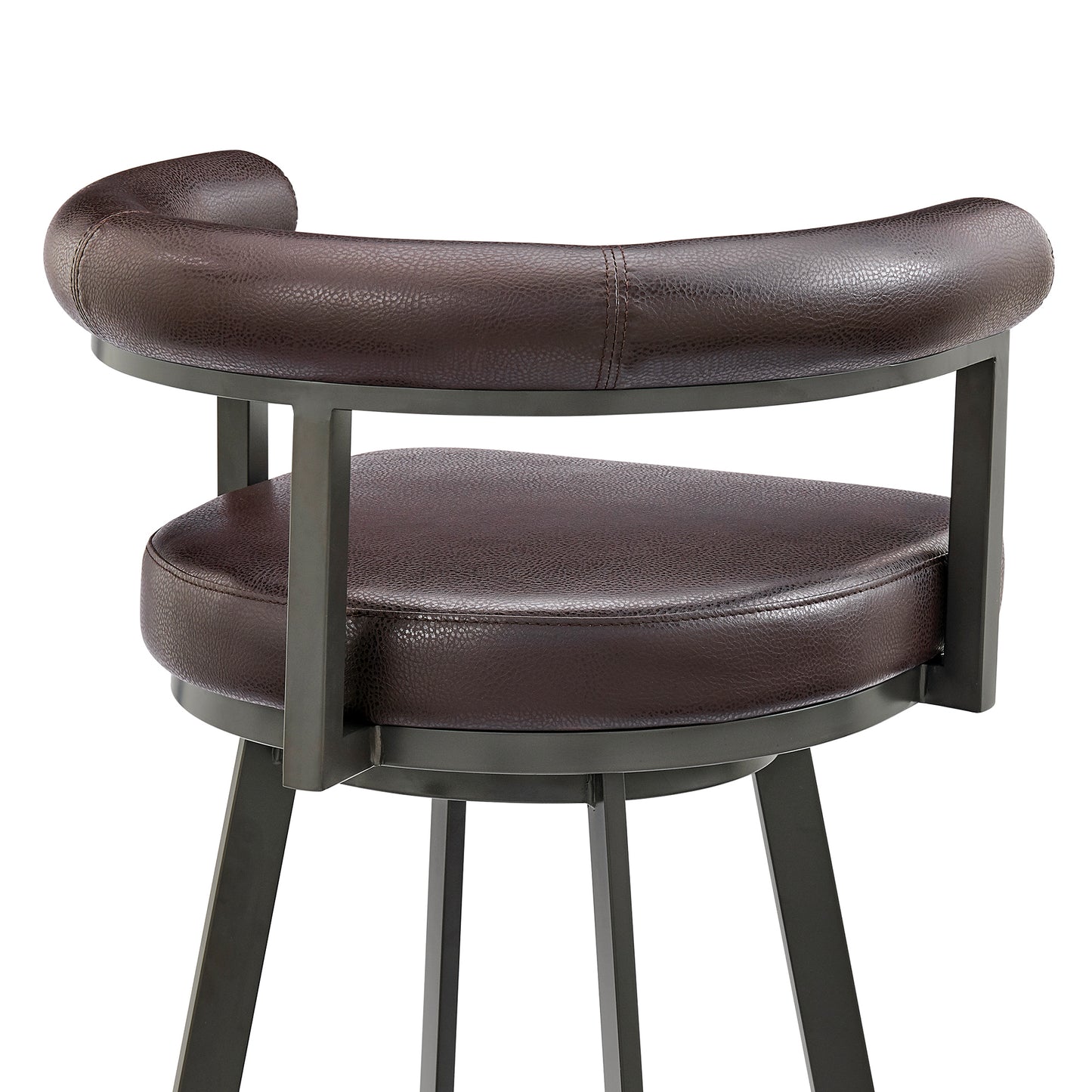 Nolagam Swivel Bar Stool in Brown Metal with Brown Faux Leather By Armen Living | Bar Stools | Modishstore - 10