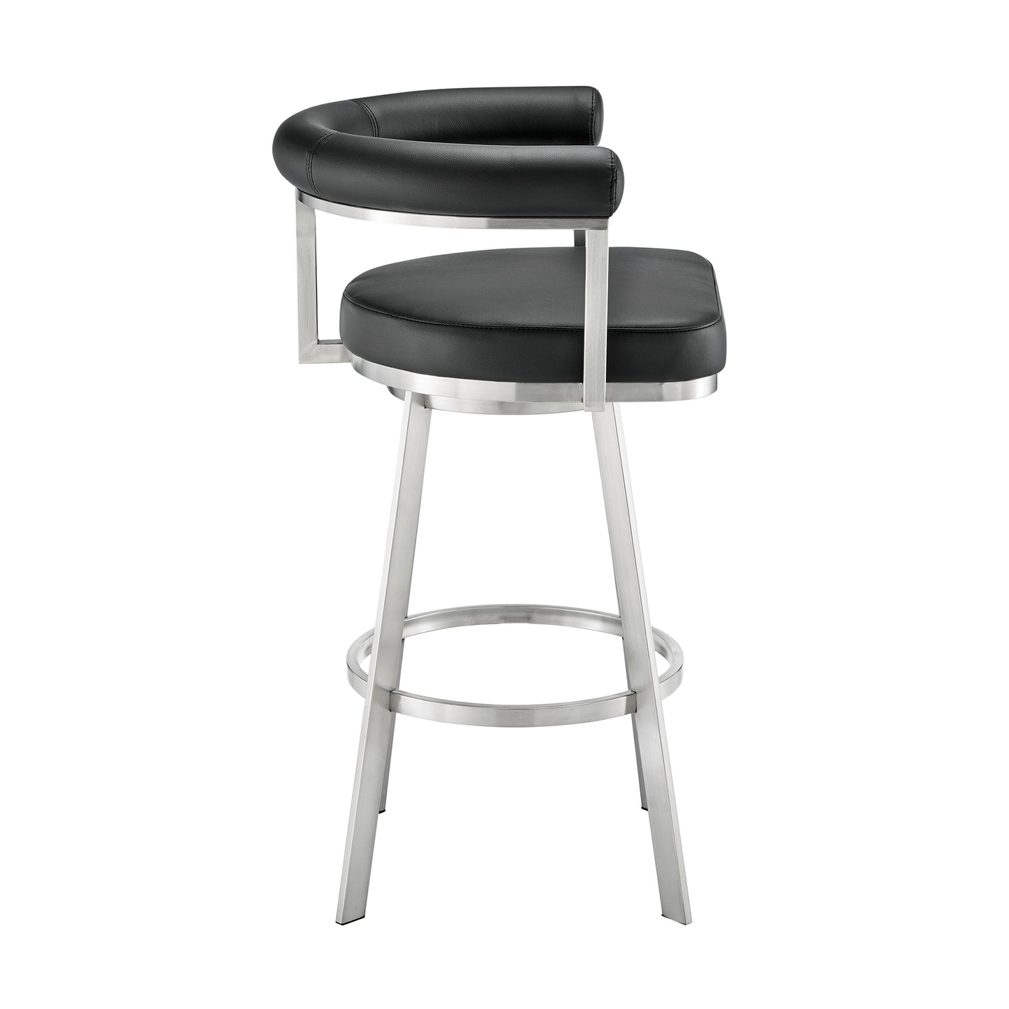Nolagam Swivel Bar Stool in Brushed Stainless Steel with Black Faux Leather By Armen Living | Bar Stools | Modishstore - 4