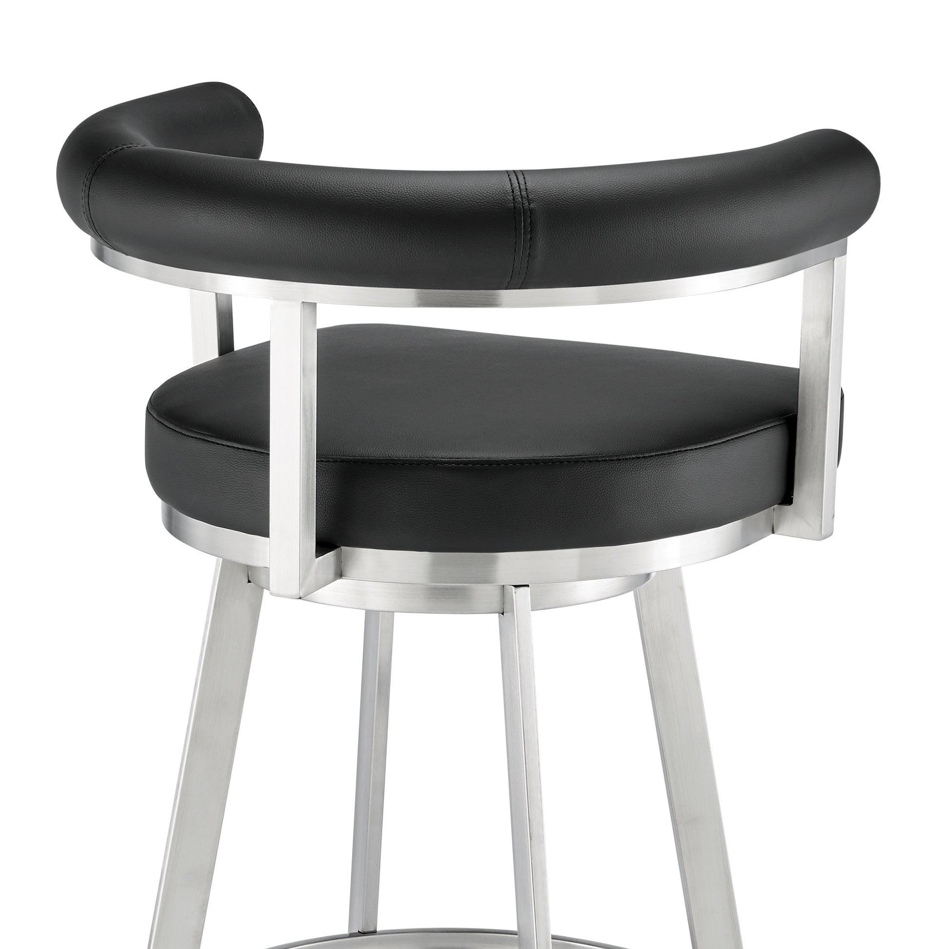 Nolagam Swivel Bar Stool in Brushed Stainless Steel with Black Faux Leather By Armen Living | Bar Stools | Modishstore - 10