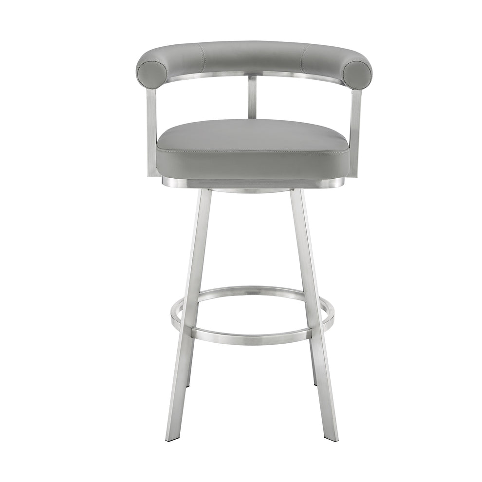 Nolagam Swivel Bar Stool in Brushed Stainless Steel with Black Faux Leather By Armen Living | Bar Stools | Modishstore - 13