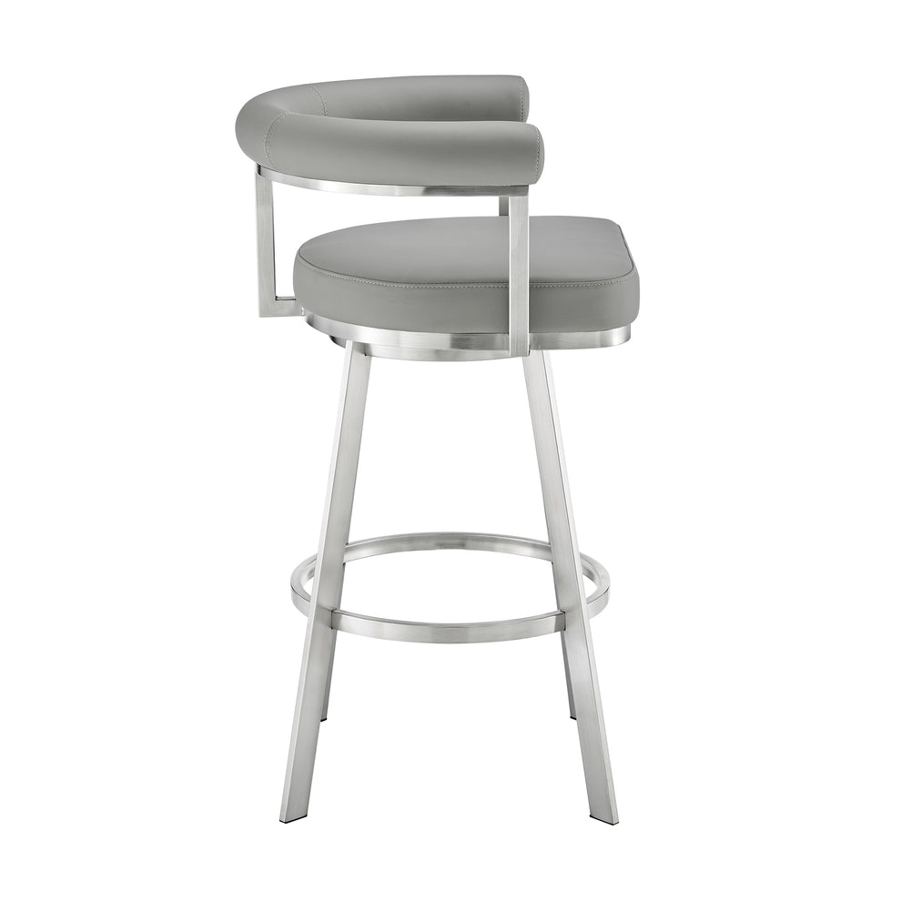 Nolagam Swivel Bar Stool in Brushed Stainless Steel with Black Faux Leather By Armen Living | Bar Stools | Modishstore - 14