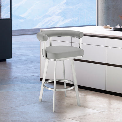 Nolagam Swivel Bar Stool in Brushed Stainless Steel with Black Faux Leather By Armen Living | Bar Stools | Modishstore - 11