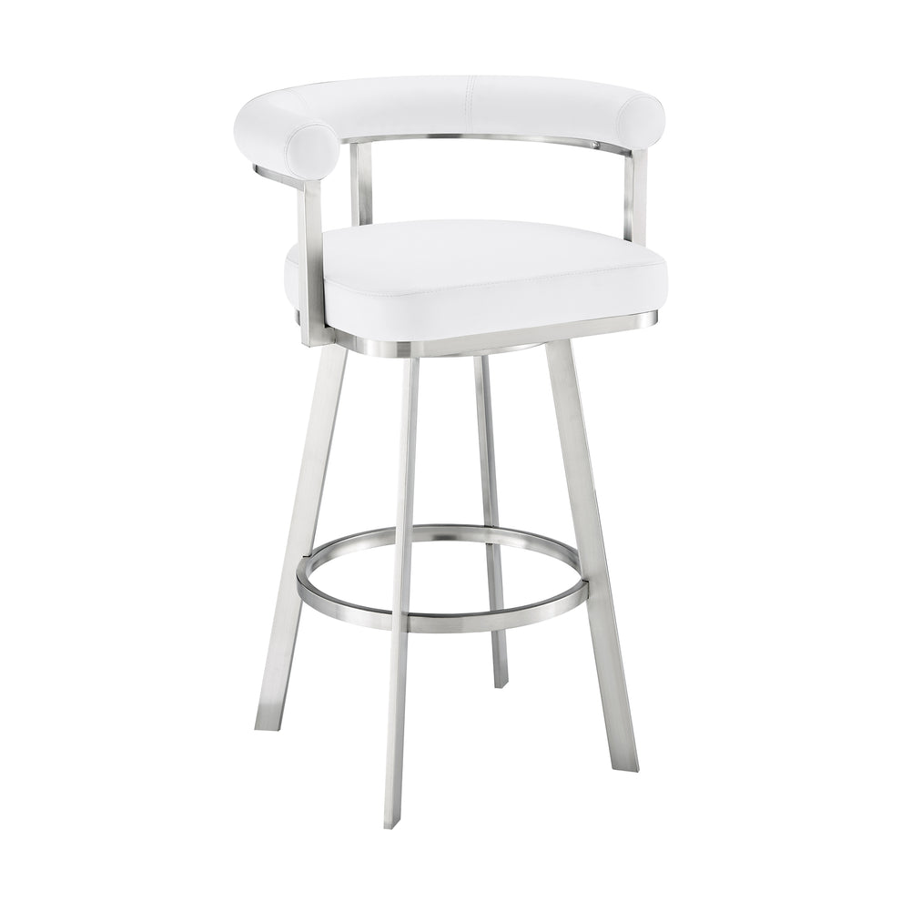 Nolagam Swivel Bar Stool in Brushed Stainless Steel with Black Faux Leather By Armen Living | Bar Stools | Modishstore - 22