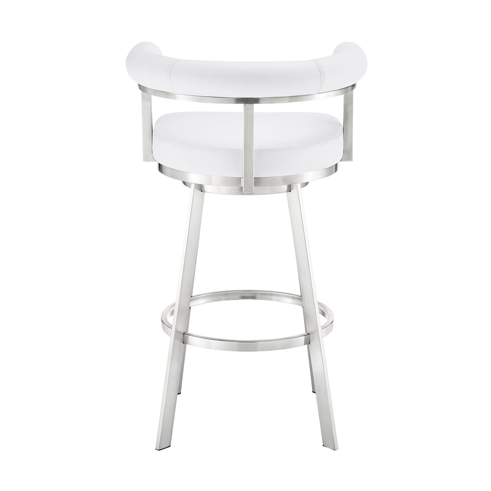 Nolagam Swivel Bar Stool in Brushed Stainless Steel with Black Faux Leather By Armen Living | Bar Stools | Modishstore - 26