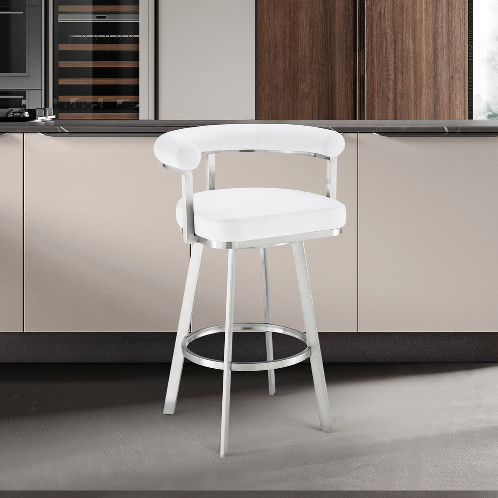 Nolagam Swivel Bar Stool in Brushed Stainless Steel with Black Faux Leather By Armen Living | Bar Stools | Modishstore - 21