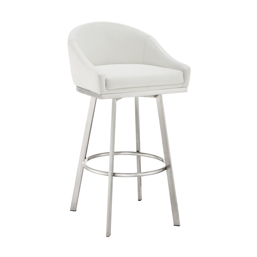 Noran Swivel Counter Stool in Brushed Stainless Steel with White Faux Leather By Armen Living | Counter Stools | Modishstore - 2